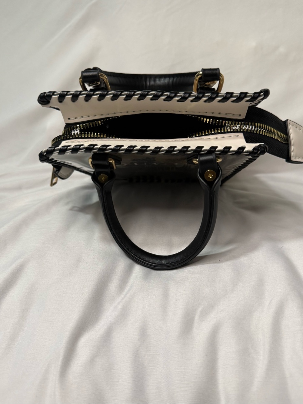 Upcycled Gucci Black Floral Print tote with Pearl Charm Keyring - Picture 7 of 8